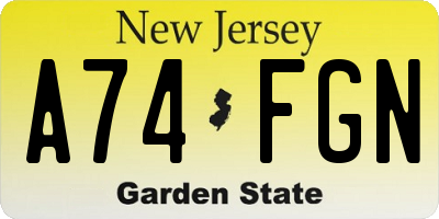 NJ license plate A74FGN