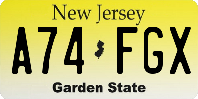 NJ license plate A74FGX