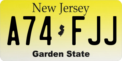 NJ license plate A74FJJ
