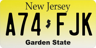 NJ license plate A74FJK