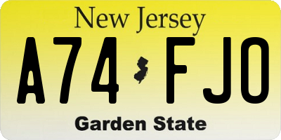 NJ license plate A74FJO