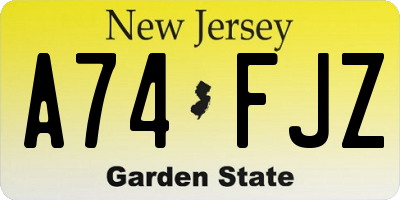 NJ license plate A74FJZ