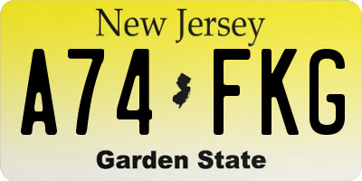 NJ license plate A74FKG