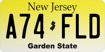 NJ license plate A74FLD