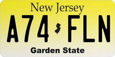 NJ license plate A74FLN