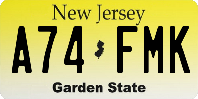 NJ license plate A74FMK