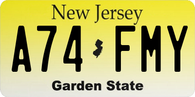 NJ license plate A74FMY