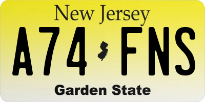 NJ license plate A74FNS