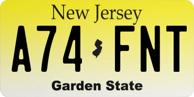 NJ license plate A74FNT