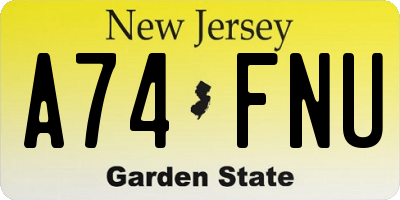 NJ license plate A74FNU