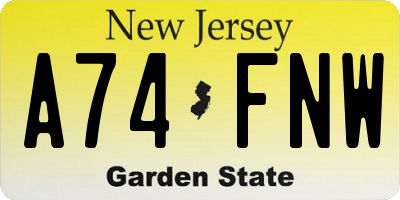 NJ license plate A74FNW