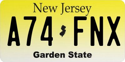 NJ license plate A74FNX