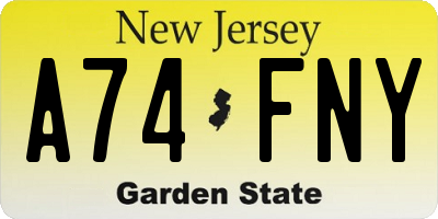 NJ license plate A74FNY
