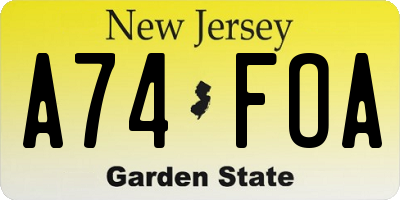 NJ license plate A74FOA