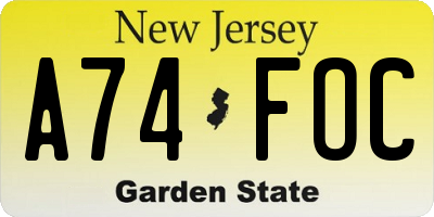 NJ license plate A74FOC