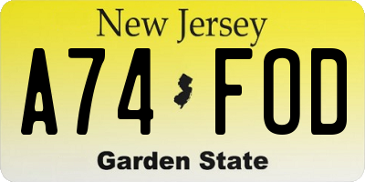 NJ license plate A74FOD