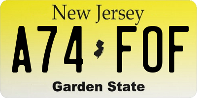 NJ license plate A74FOF