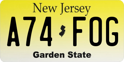 NJ license plate A74FOG