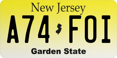 NJ license plate A74FOI