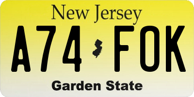 NJ license plate A74FOK