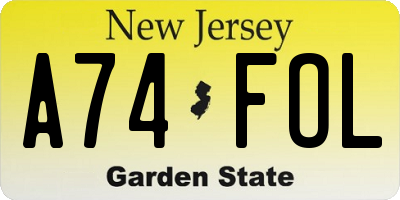 NJ license plate A74FOL