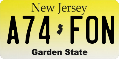 NJ license plate A74FON