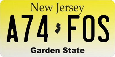 NJ license plate A74FOS