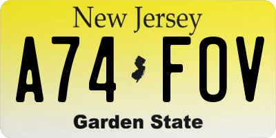NJ license plate A74FOV