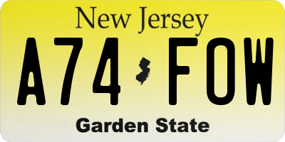 NJ license plate A74FOW