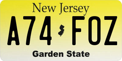 NJ license plate A74FOZ