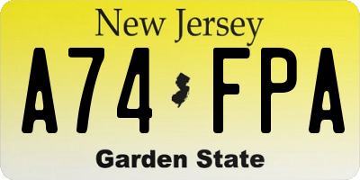 NJ license plate A74FPA