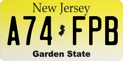 NJ license plate A74FPB