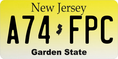 NJ license plate A74FPC