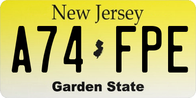 NJ license plate A74FPE