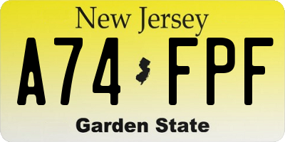NJ license plate A74FPF