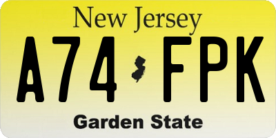 NJ license plate A74FPK
