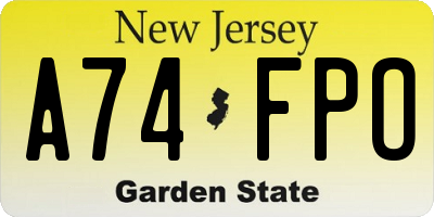 NJ license plate A74FPO
