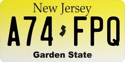NJ license plate A74FPQ