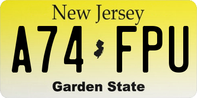 NJ license plate A74FPU