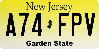 NJ license plate A74FPV
