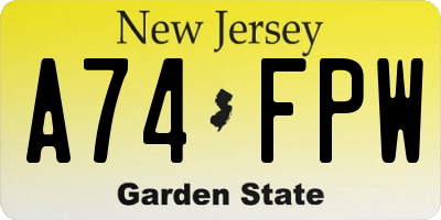 NJ license plate A74FPW