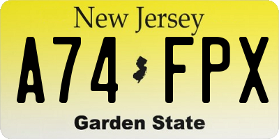 NJ license plate A74FPX