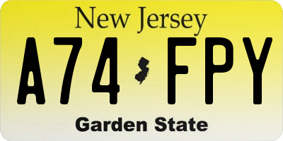 NJ license plate A74FPY
