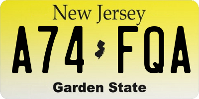 NJ license plate A74FQA