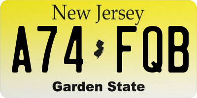 NJ license plate A74FQB