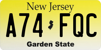 NJ license plate A74FQC