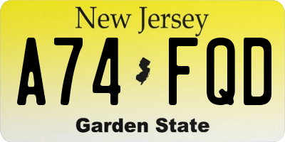 NJ license plate A74FQD