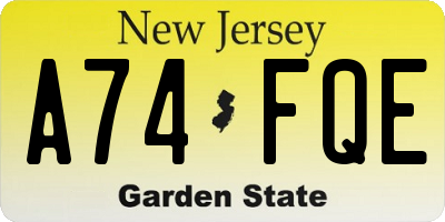 NJ license plate A74FQE