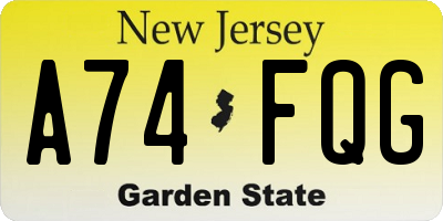 NJ license plate A74FQG