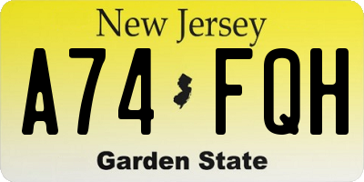 NJ license plate A74FQH